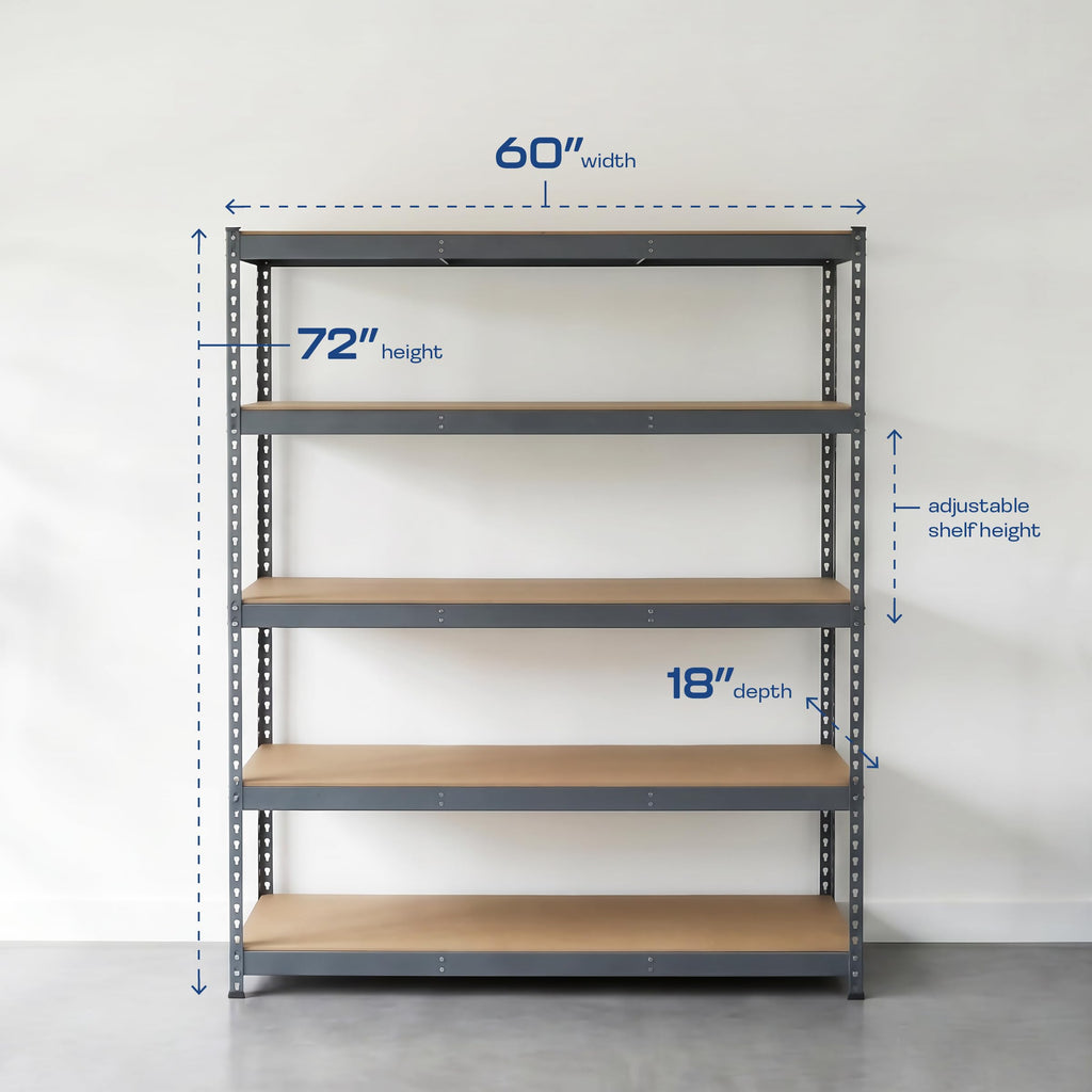 Heavy Duty 5 Tier Metal Storage Shelves  18x36x72 Adjustable Steel Garage Rack & Pantry Organizer (Hammertone)