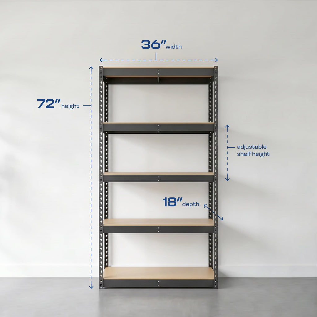 Heavy Duty 5 Tier Metal Storage Shelves  18x36x72 Adjustable Steel Garage Rack & Pantry Organizer (Hammertone)