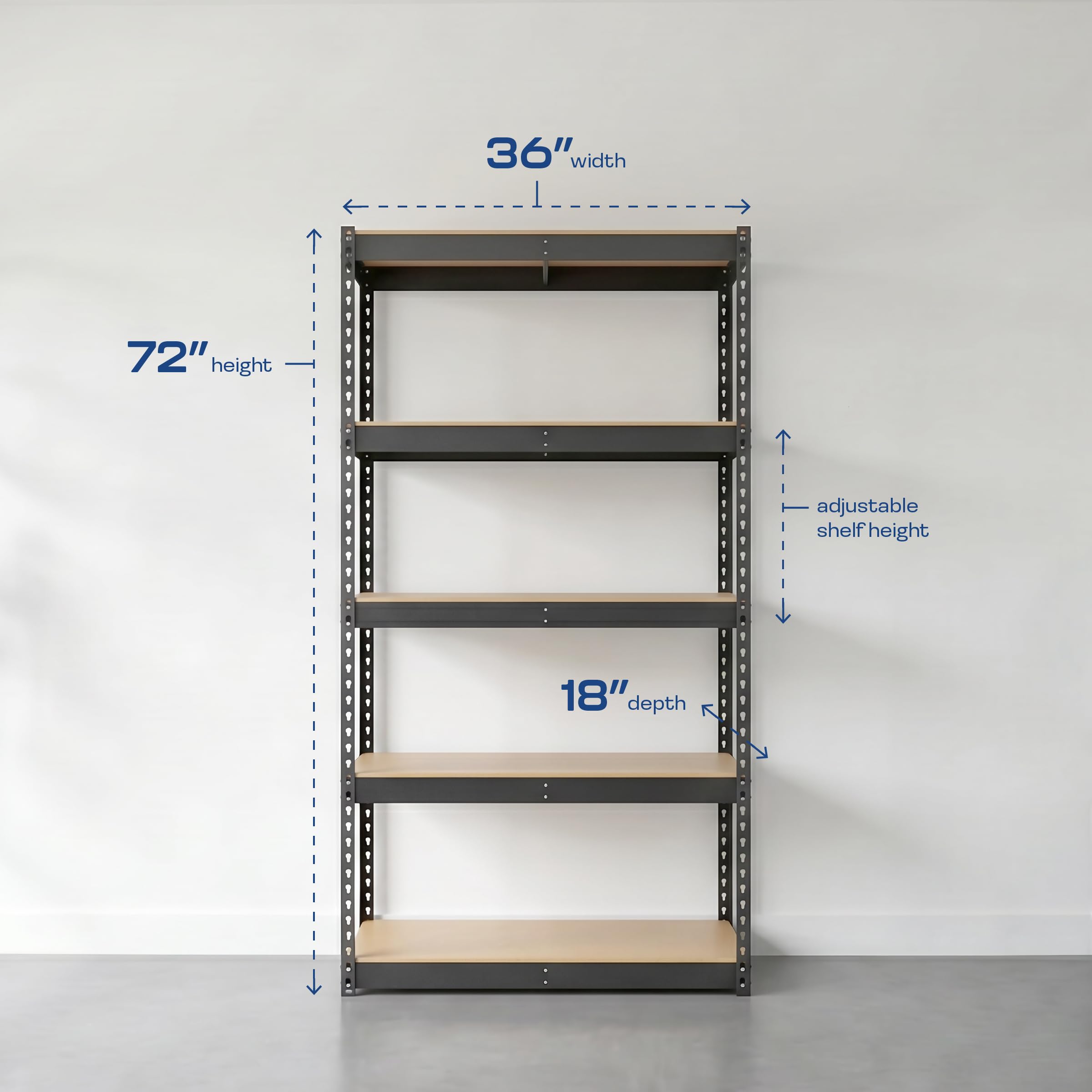 Heavy Duty 5 Tier Metal Storage Shelves  18x36x72 Adjustable Steel Garage Rack & Pantry Organizer (Hammertone)