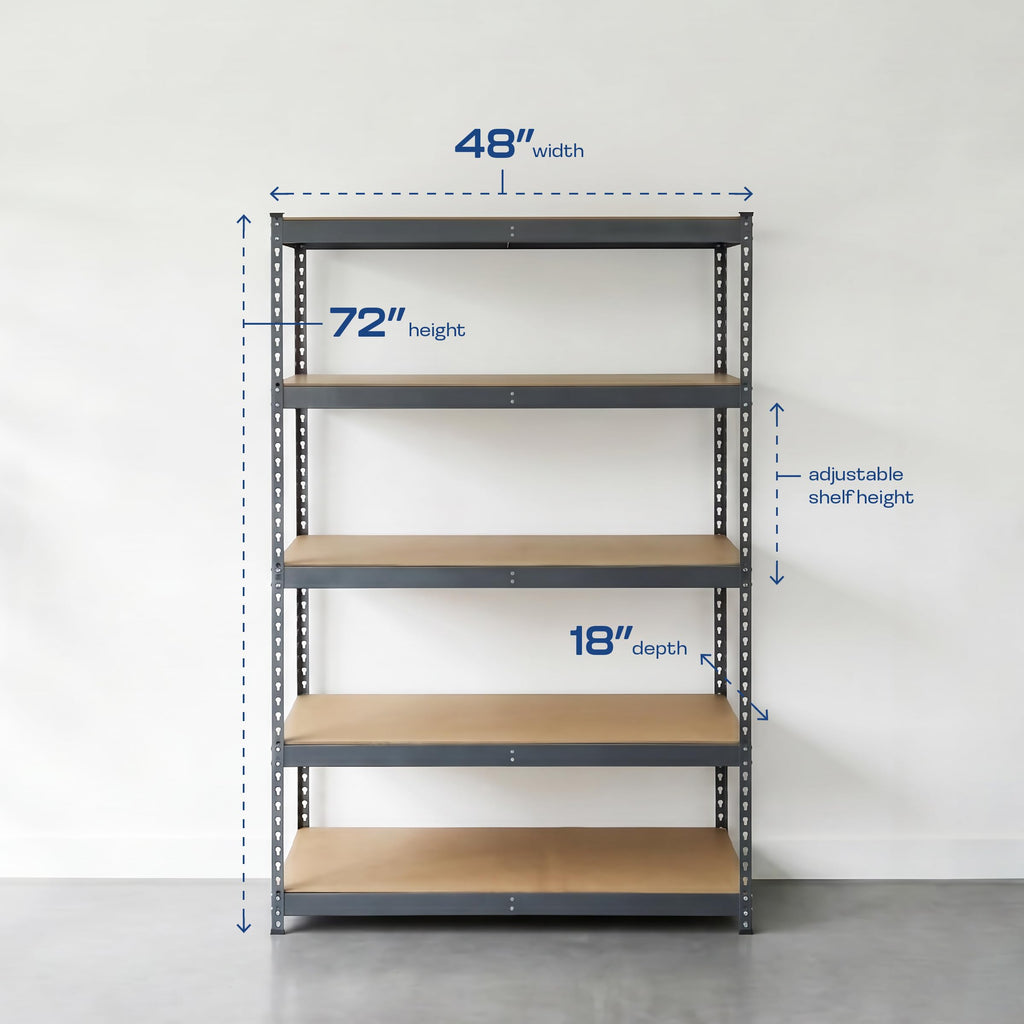 Heavy Duty 5 Tier Metal Storage Shelves  18x36x72 Adjustable Steel Garage Rack & Pantry Organizer (Hammertone)