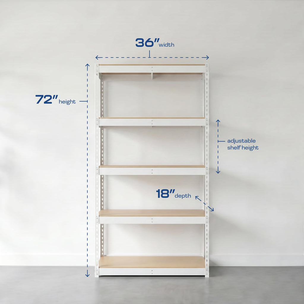 Heavy Duty 5 Tier Metal Storage Shelves  18x36x72 Adjustable Steel Garage Rack & Pantry Organizer (Hammertone)