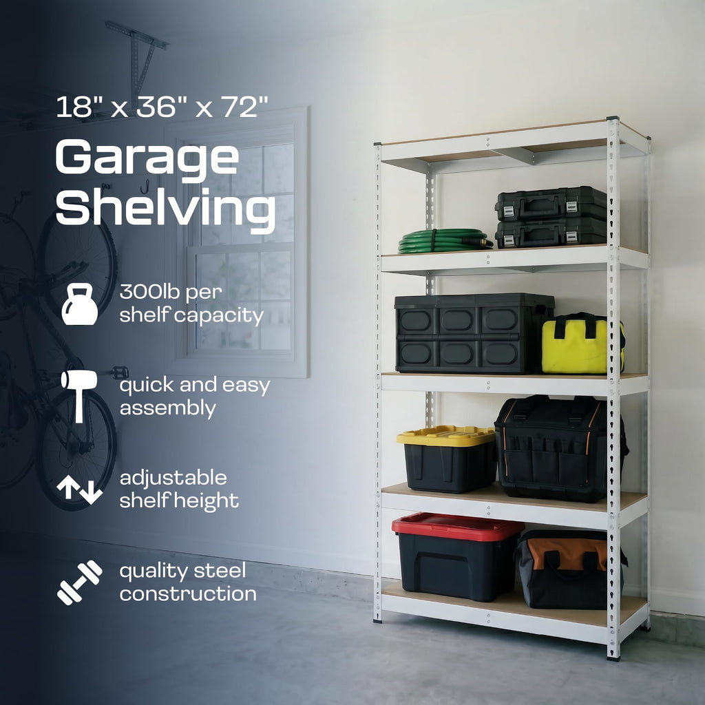 Heavy Duty 5 Tier Metal Storage Shelves  18x36x72 Adjustable Steel Garage Rack & Pantry Organizer (Hammertone)