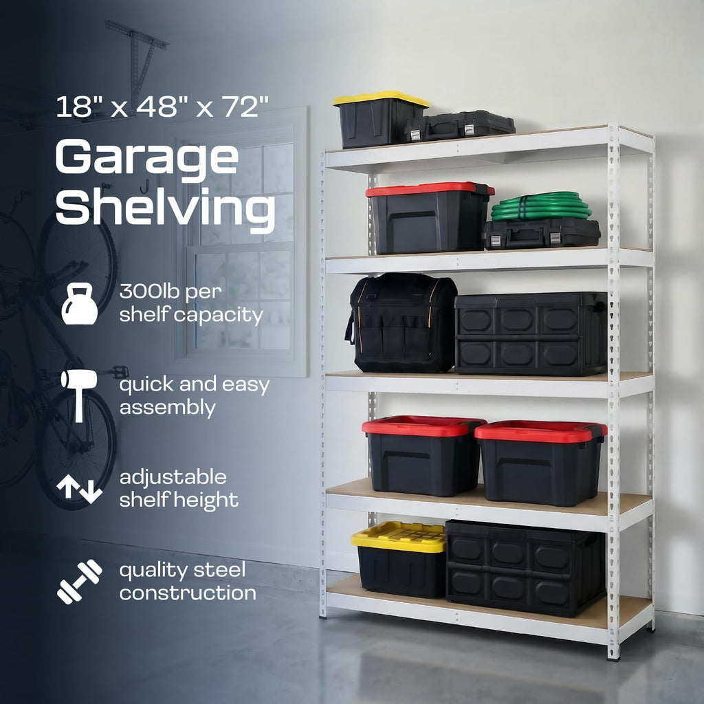 Heavy Duty 5 Tier Metal Storage Shelves  18x36x72 Adjustable Steel Garage Rack & Pantry Organizer (Hammertone)