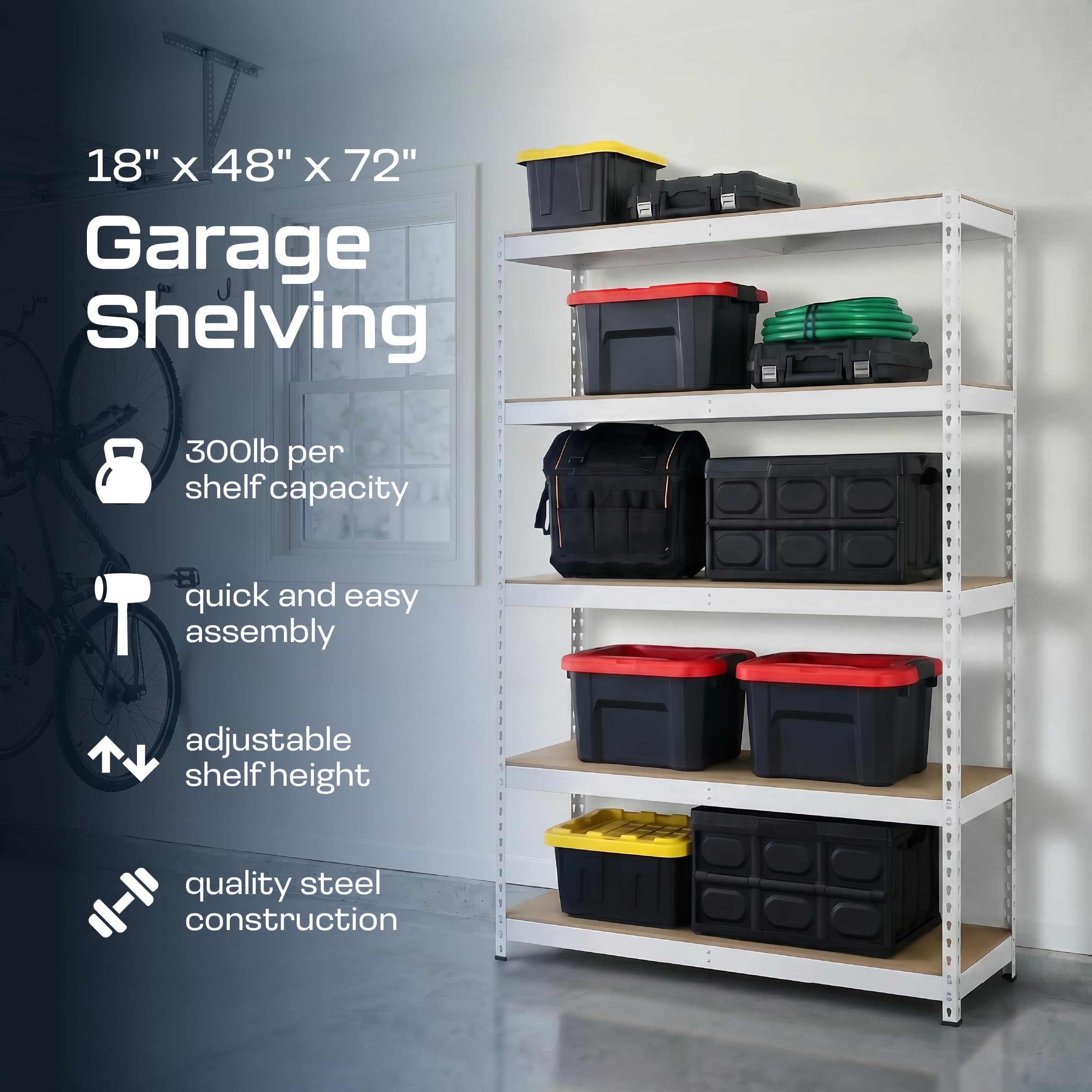 Heavy Duty 5 Tier Metal Storage Shelves  18x36x72 Adjustable Steel Garage Rack & Pantry Organizer (Hammertone)