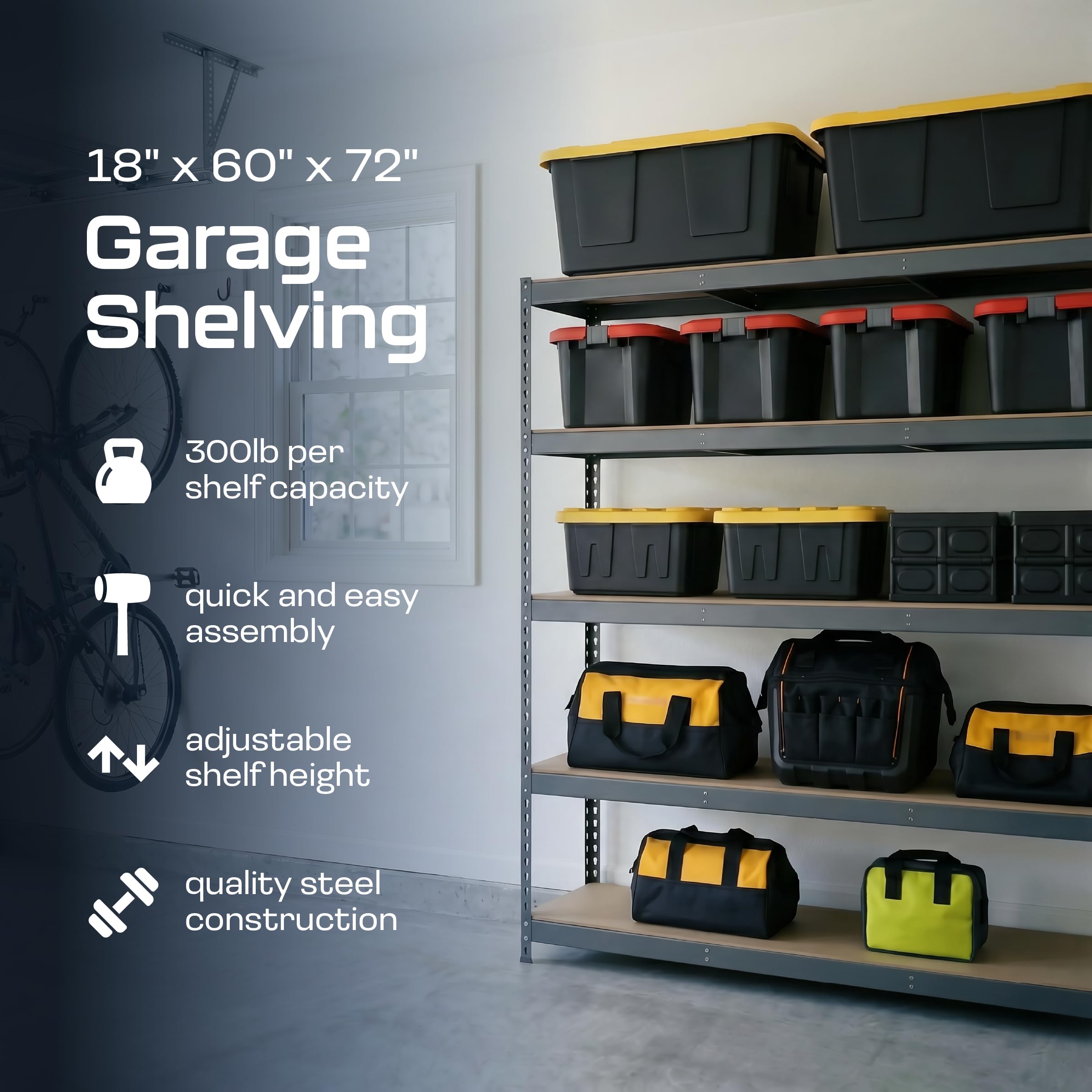 Heavy Duty 5 Tier Metal Storage Shelves  18x36x72 Adjustable Steel Garage Rack & Pantry Organizer (Hammertone)