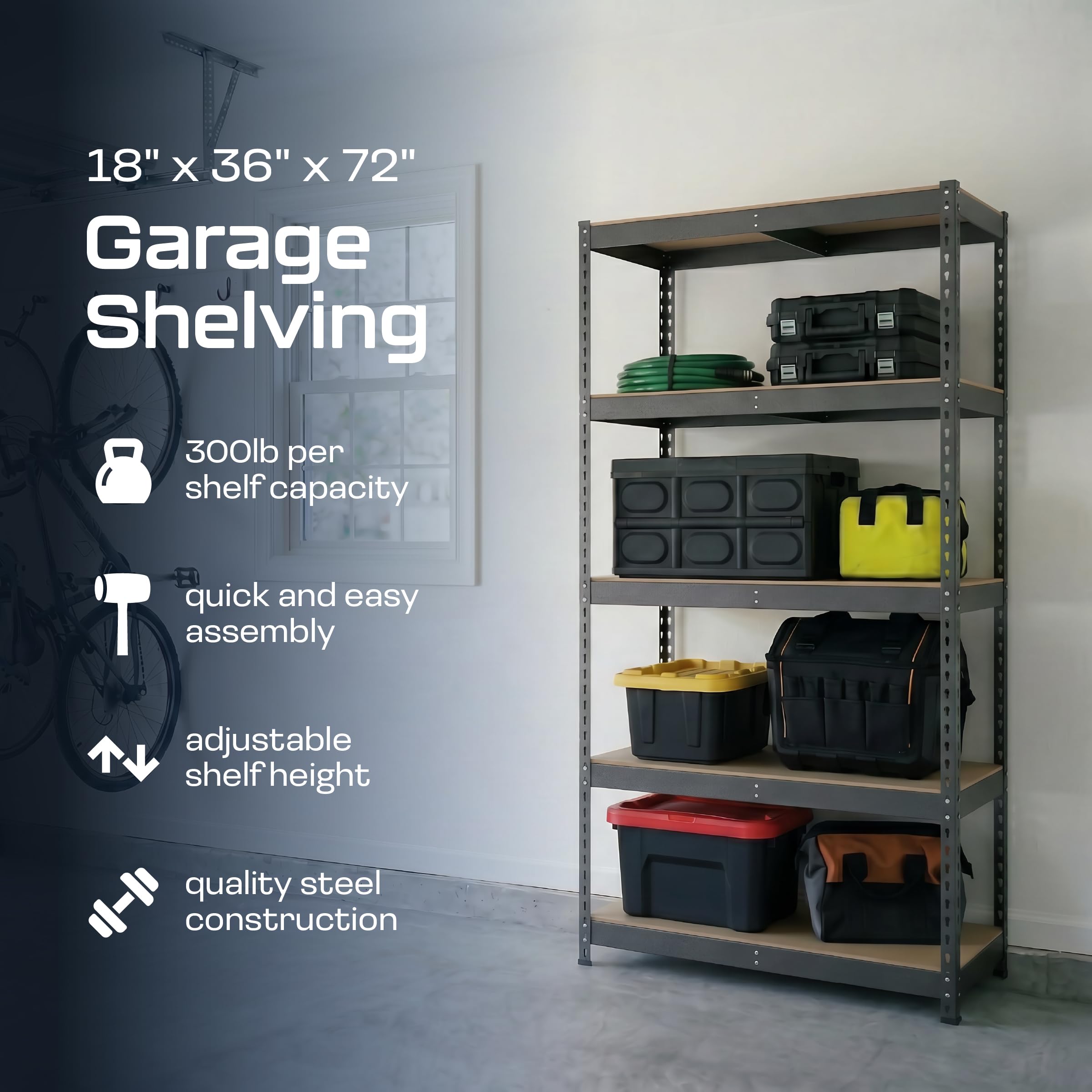 Heavy Duty 5 Tier Metal Storage Shelves  18x36x72 Adjustable Steel Garage Rack & Pantry Organizer (Hammertone)
