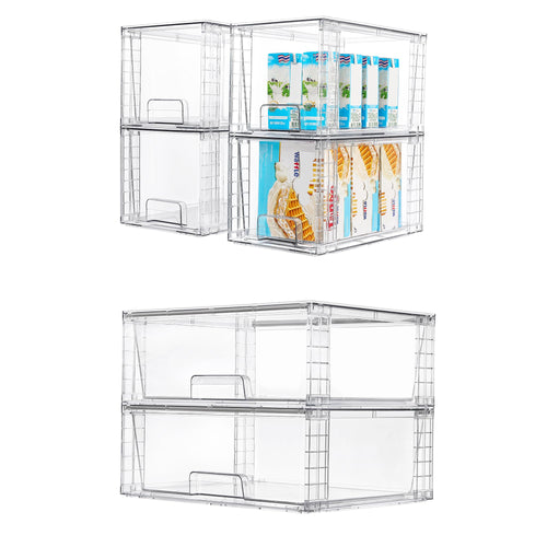 SortLogic 6-Pack Large Clear Stackable Storage Drawers, 13.5" x 10.6" Modular Organizers