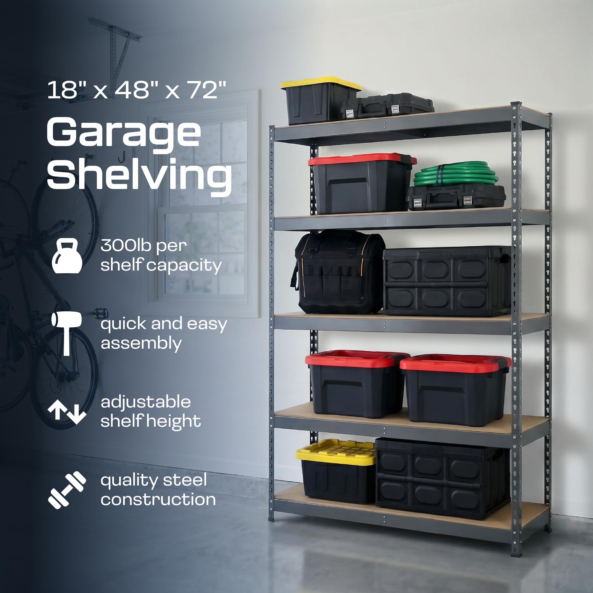 Heavy Duty 5 Tier Metal Storage Shelves  18x36x72 Adjustable Steel Garage Rack & Pantry Organizer (Hammertone)